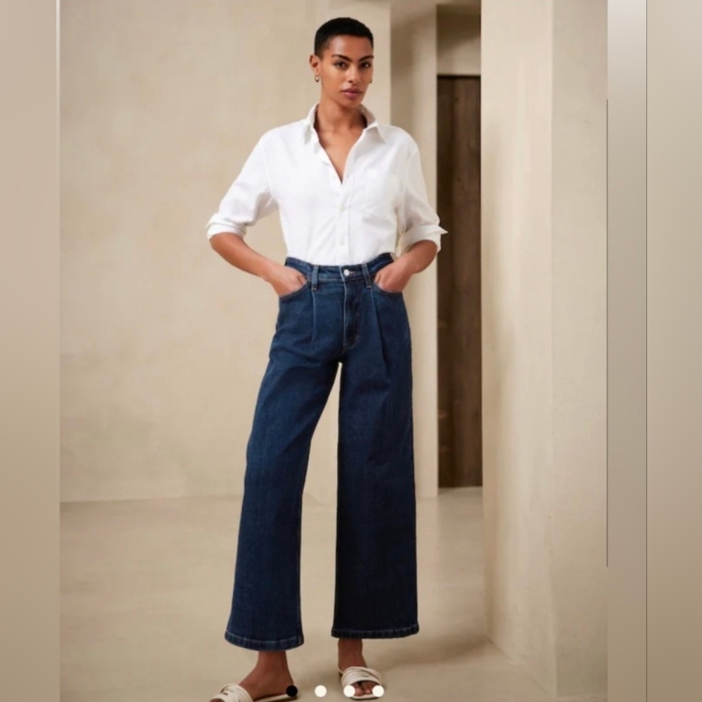 Banana Republic Dark Brown Wide-Leg Cropped Denim Trousers